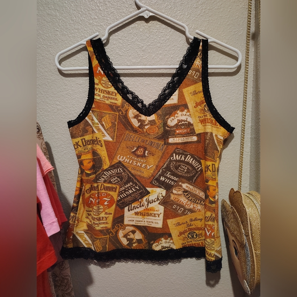 Jack Daniels Women's Whiskey Graphic Tank Top - Brown and Black Medium